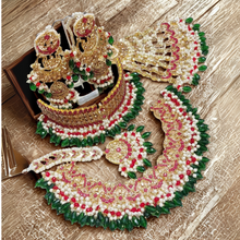  Royal Bridal Jewelry Set – Brass with Pearls, Ruby & Emerald Beads