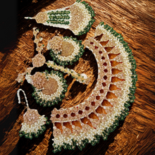  Regal Kohenoor Bridal Jewelry Set – Pearls & Green Bead Accents