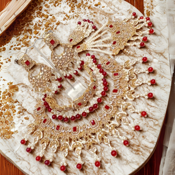 Cultural Bridal Ensemble – Necklace, Jhumkas, Teeka & Jhumar