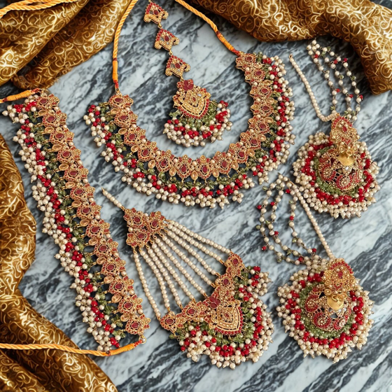 Elegant Brass Jewelry with Stones & Pearls – Bridal Wear